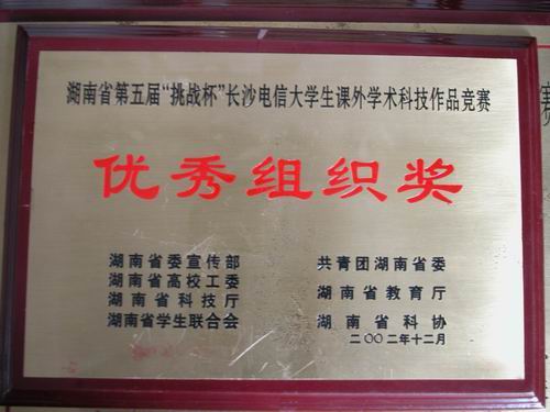 湖南省第五届大学生课外学术科技作品竞赛优秀组织奖